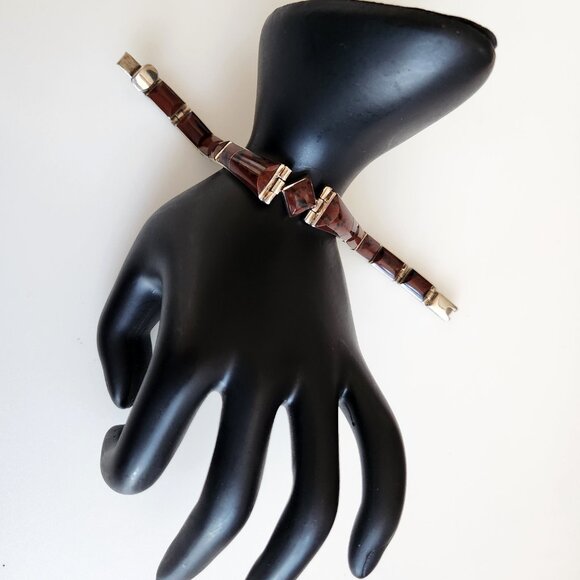 ESCORCIA TP-120 MEXICO  950 SILVER BRACELET WITH TIGER'S EYE BROWN STONES . - Picture 2 of 6